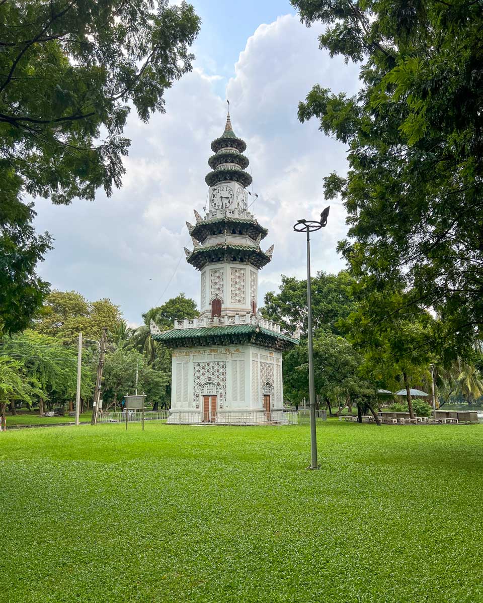 Chinese Clock Tower in Lumphini Park, Bangkok, Thailand