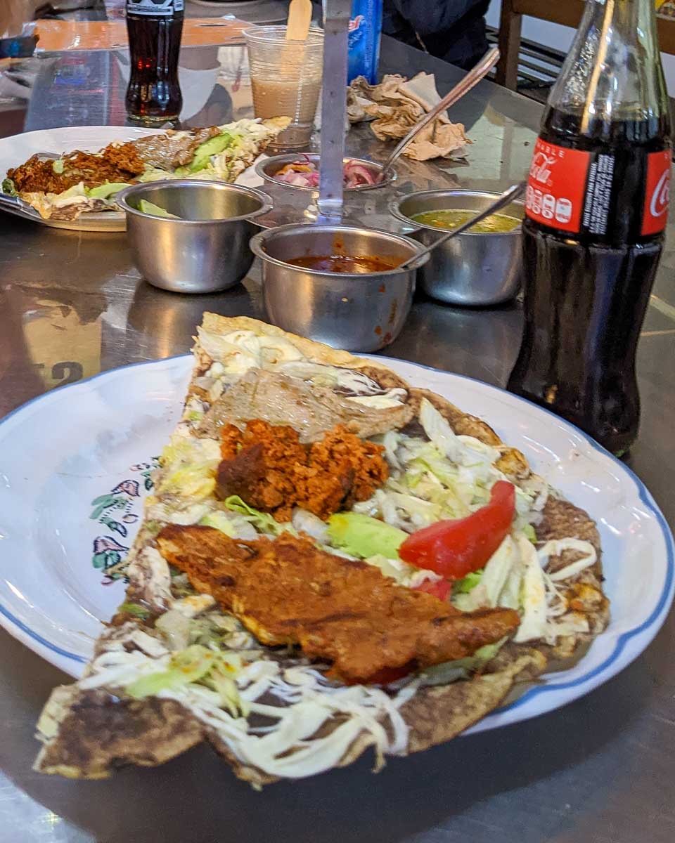 Food eaten on a food market tour in Oaxaca City Mexico
