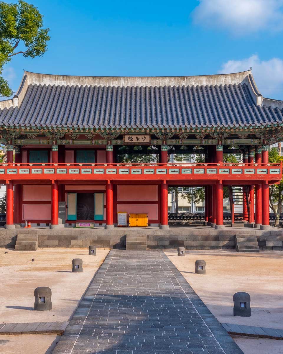 The Gwandeokjeong historical complex in center of Jeju city South Korea 1