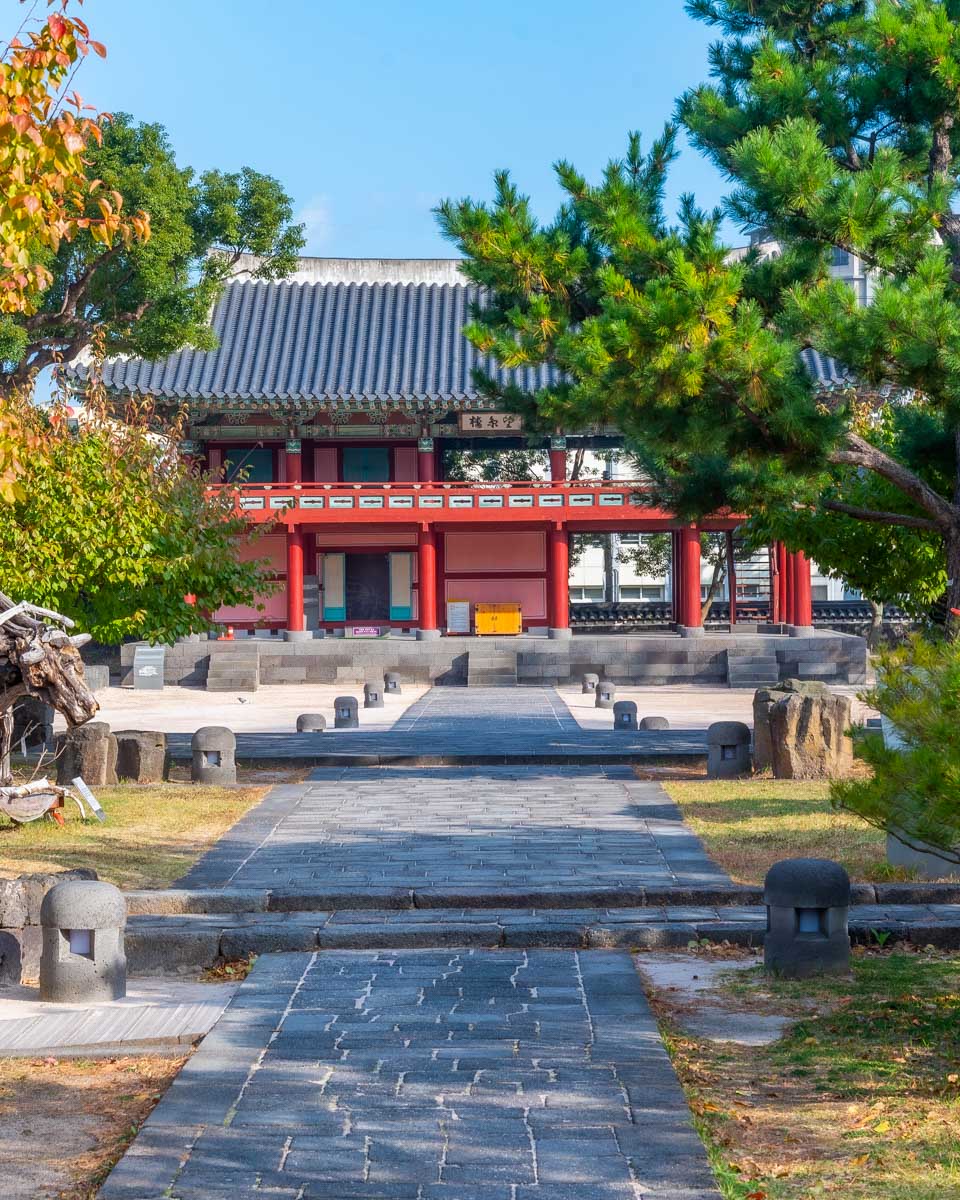 The Gwandeokjeong historical complex in center of Jeju city South Korea