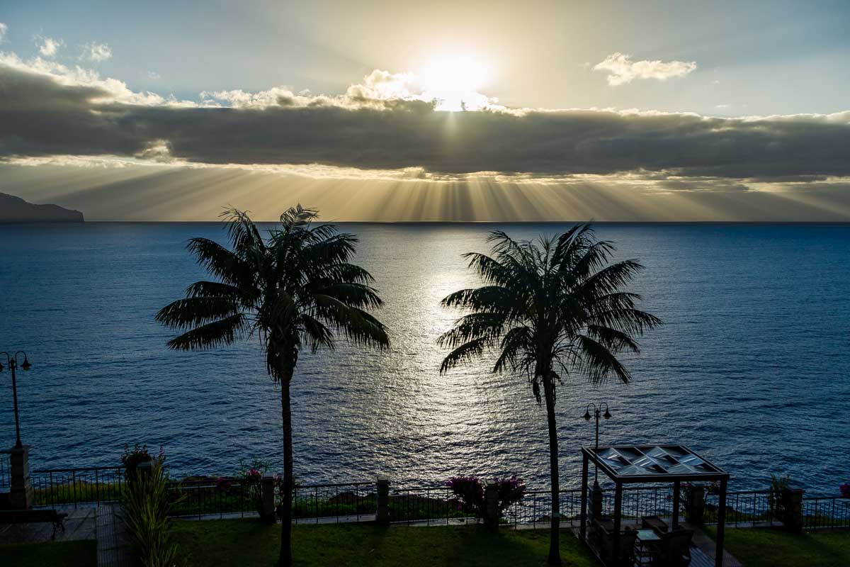 The sunset seen on the Funchal Promenade Madeira Portugal
