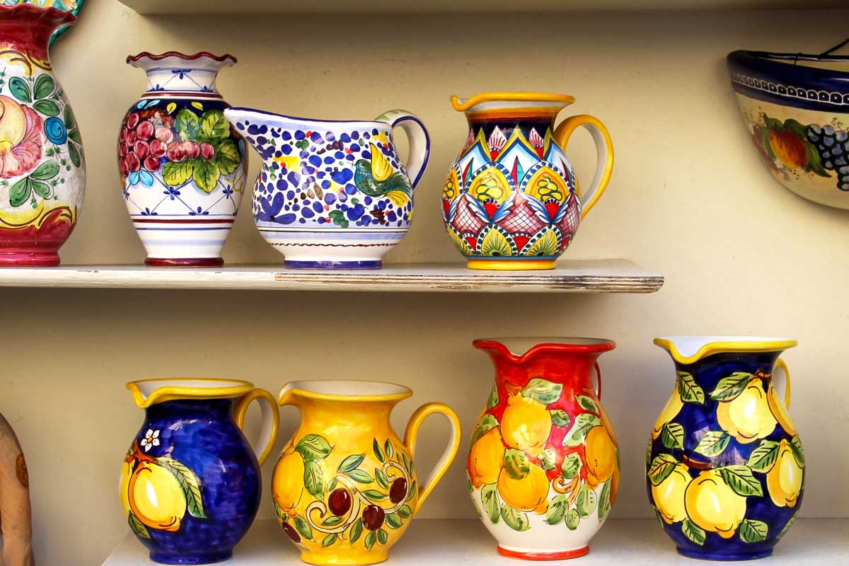 Traditional ceramic dishes for sale on Corso Italia Sorrento Italy