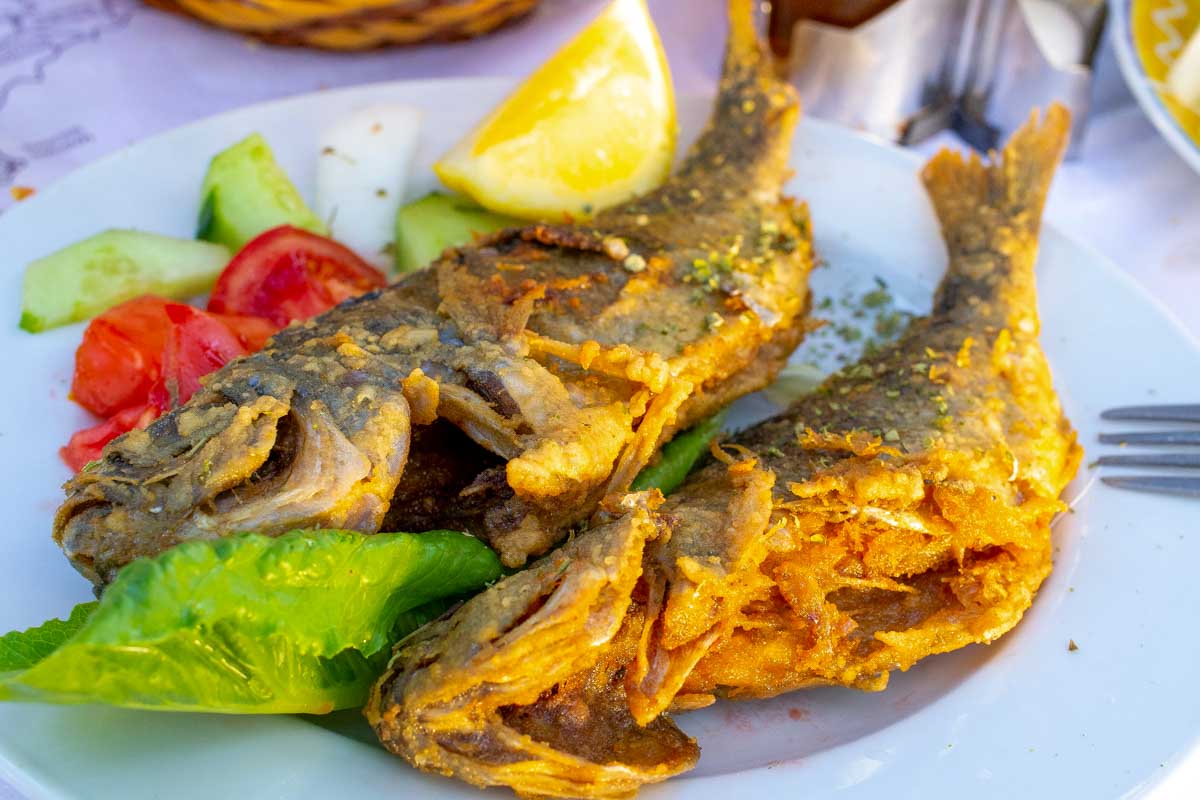 Traditional-grilled-fish-eaten-for-dinner-in-Albufeira Portugal