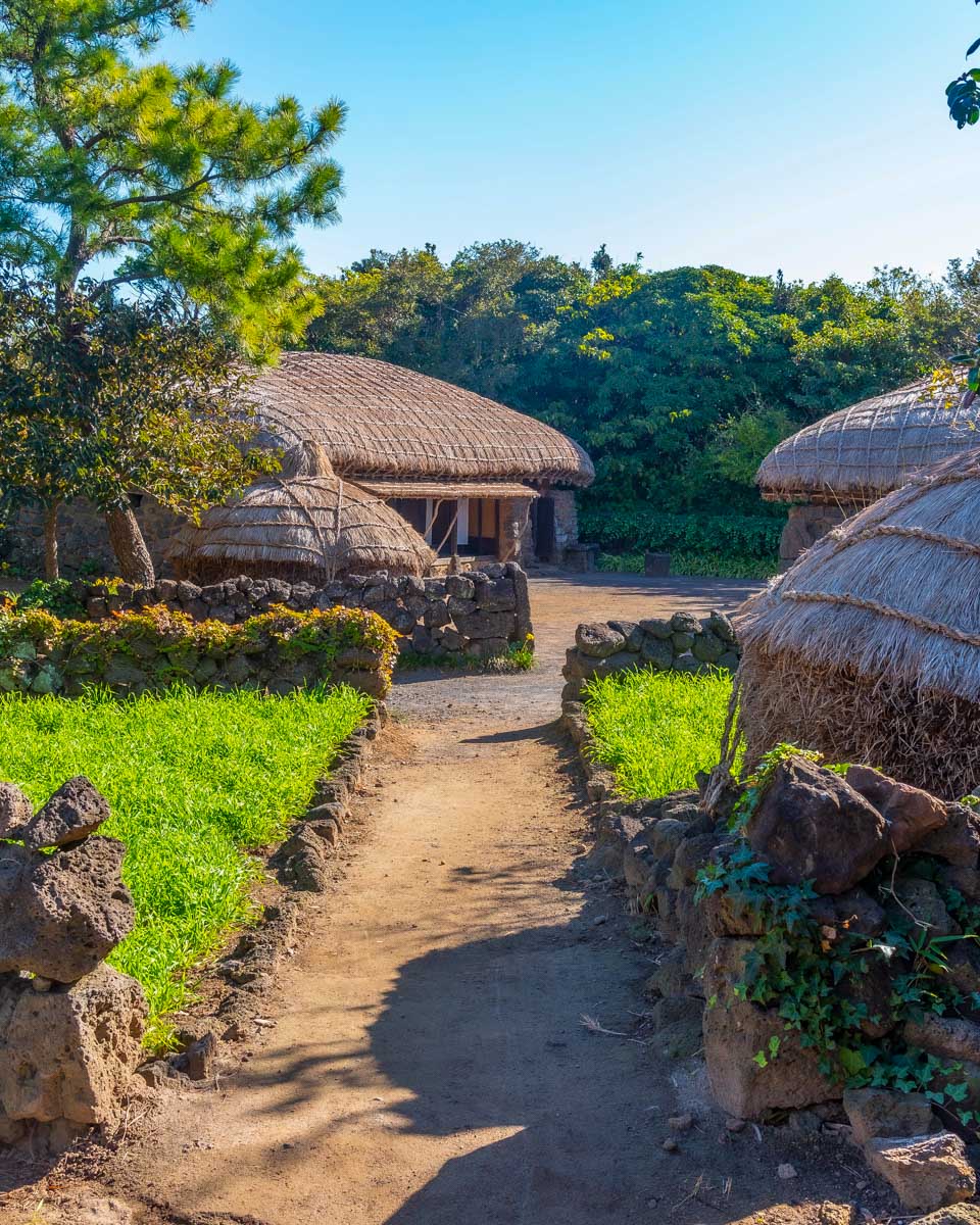 Traditional houses of Jeju Folk village on Jeju Island South Korea