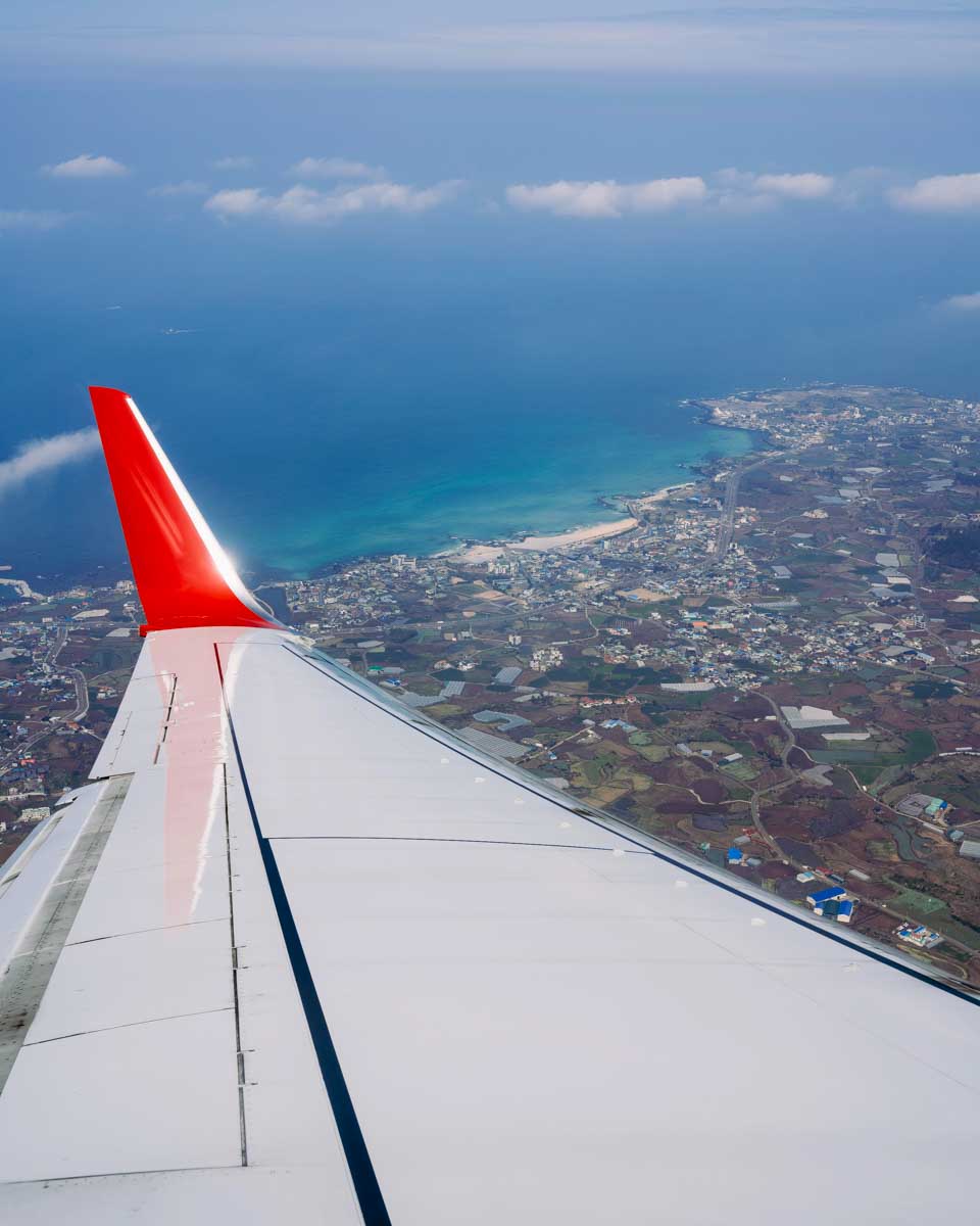 View of Jeju Island from plane South Korea
