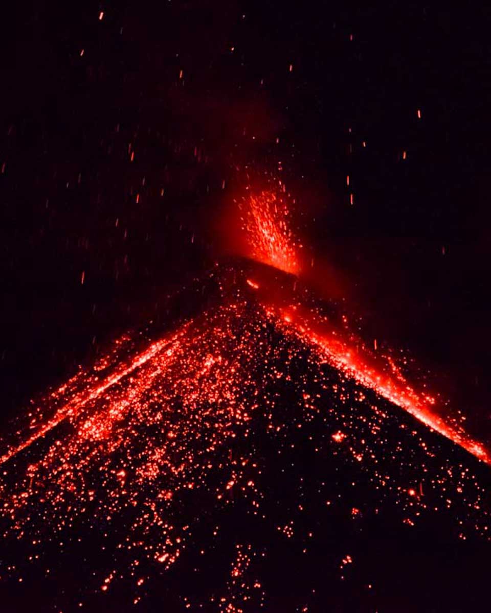 Volcana de Fuego seen erupting on an overnight tour from Antigua Guatemala