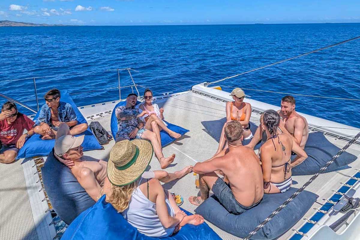 A-group-of-people-relax-on-a sunset cruise in Turks and Caicos