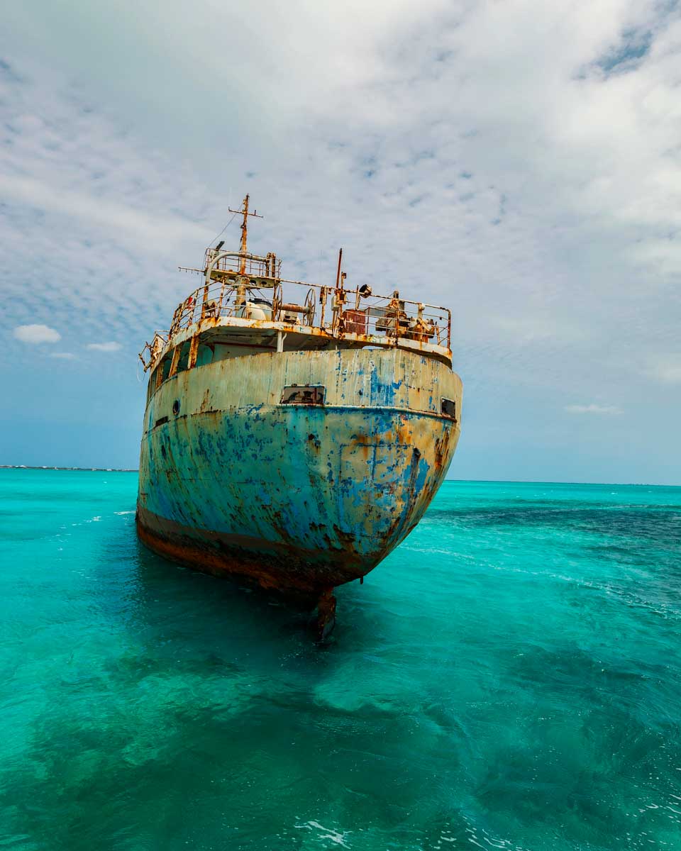 A shipwreck seen on a jetski tour in Turks and Caicos