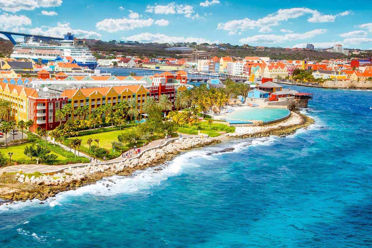 Aerial panorama of Willemstad town in Curacao