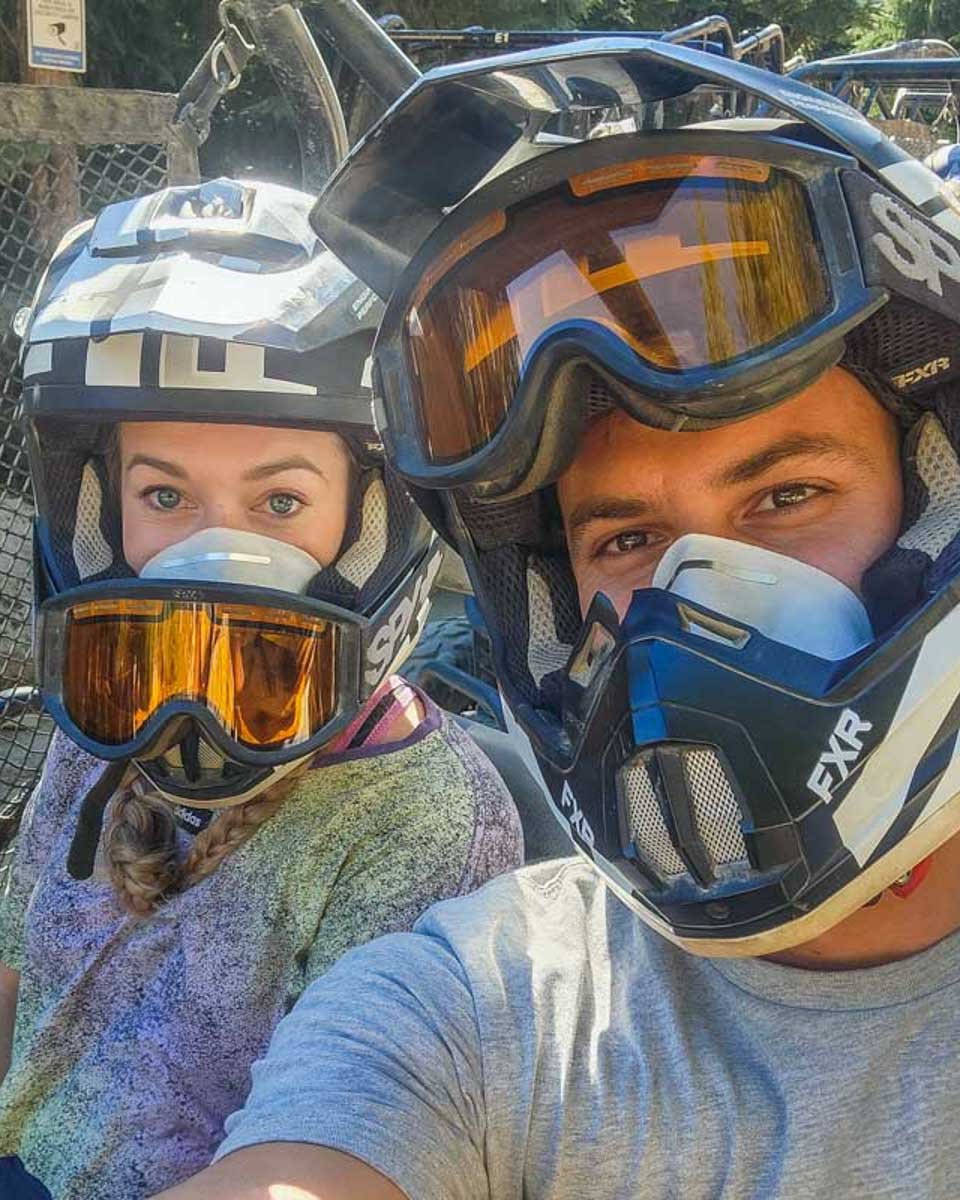 Daniel-and-Bailey-take-a-selfie-while-ATVing-in Playa del Carmen Mexico