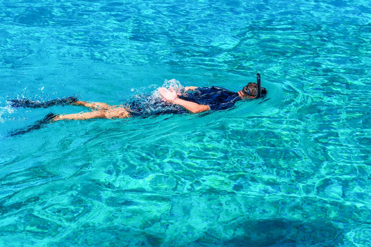 Daniel snorkeling on a catamaran cruise from Naxos Greece