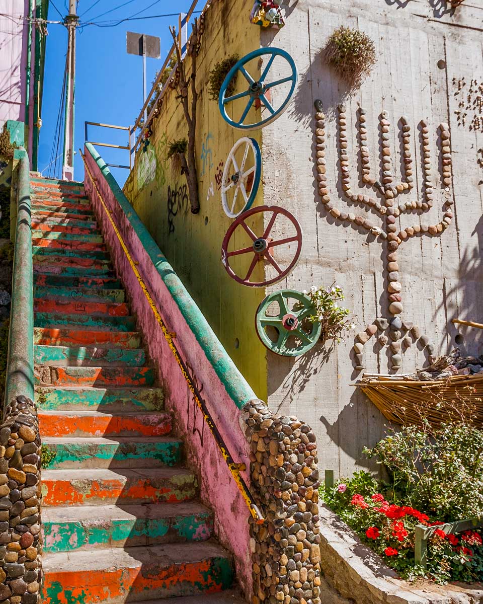 Decorated staircase in Valparaiso seen on a tour of Santiago Chile