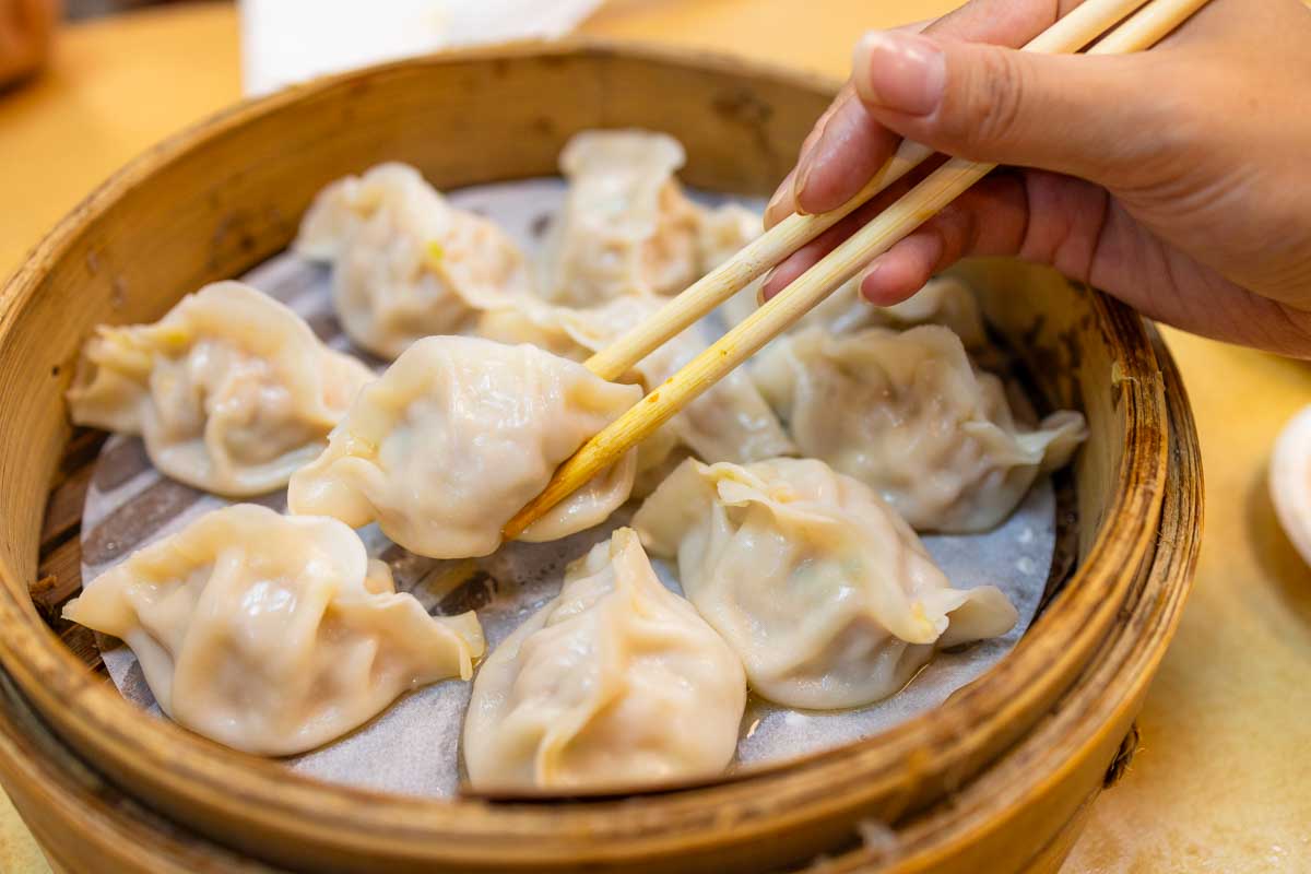 Dumplings eaten for lunch in Beijing China