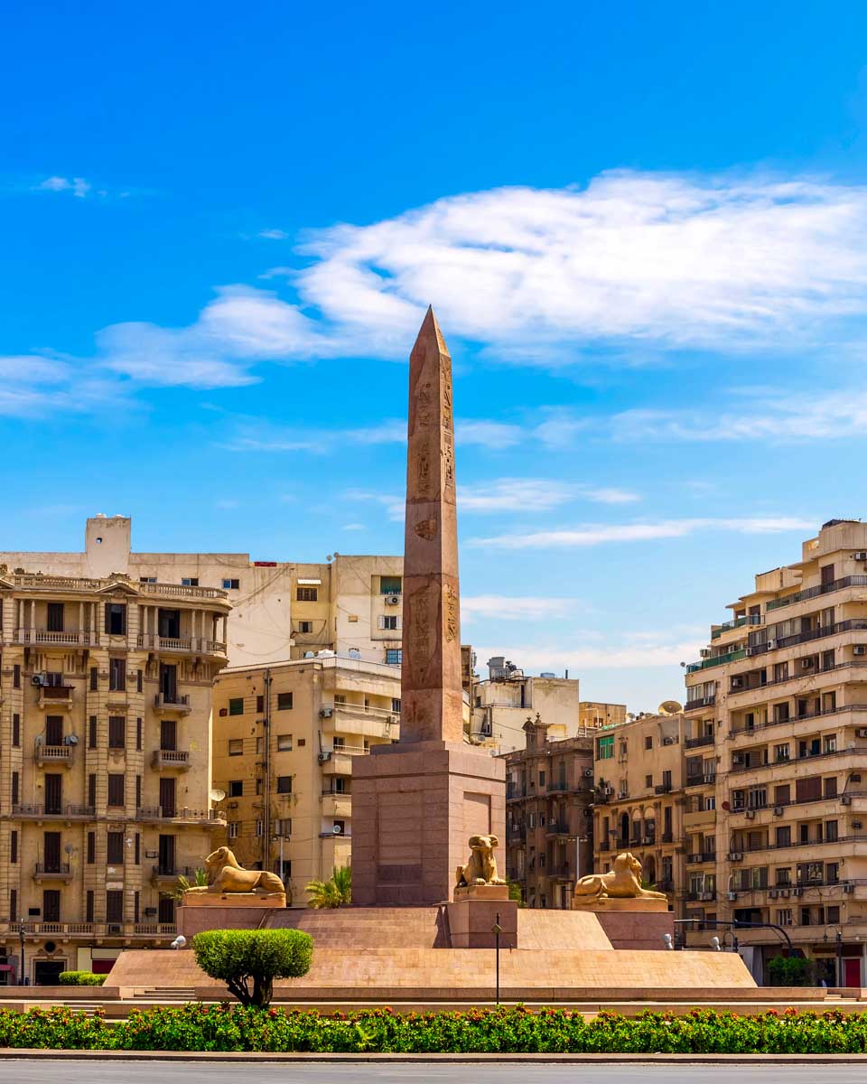 Famous Ramses II obelisk and Tahrir Square view, Cairo, Egypt