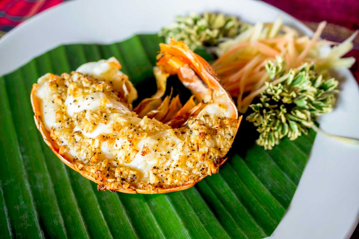 Grilled lobster eaten for dinner in Turks and Caicos