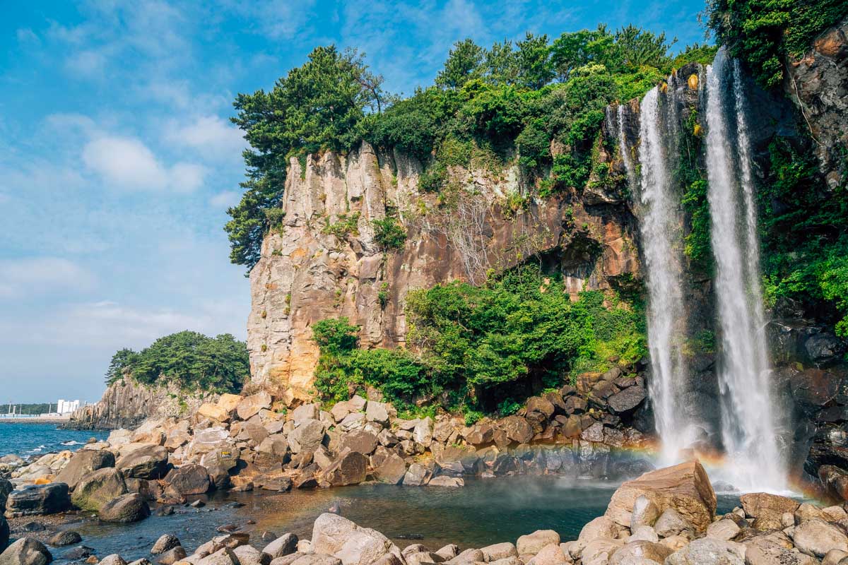 Jeongbang Falls in Jeju South Korea