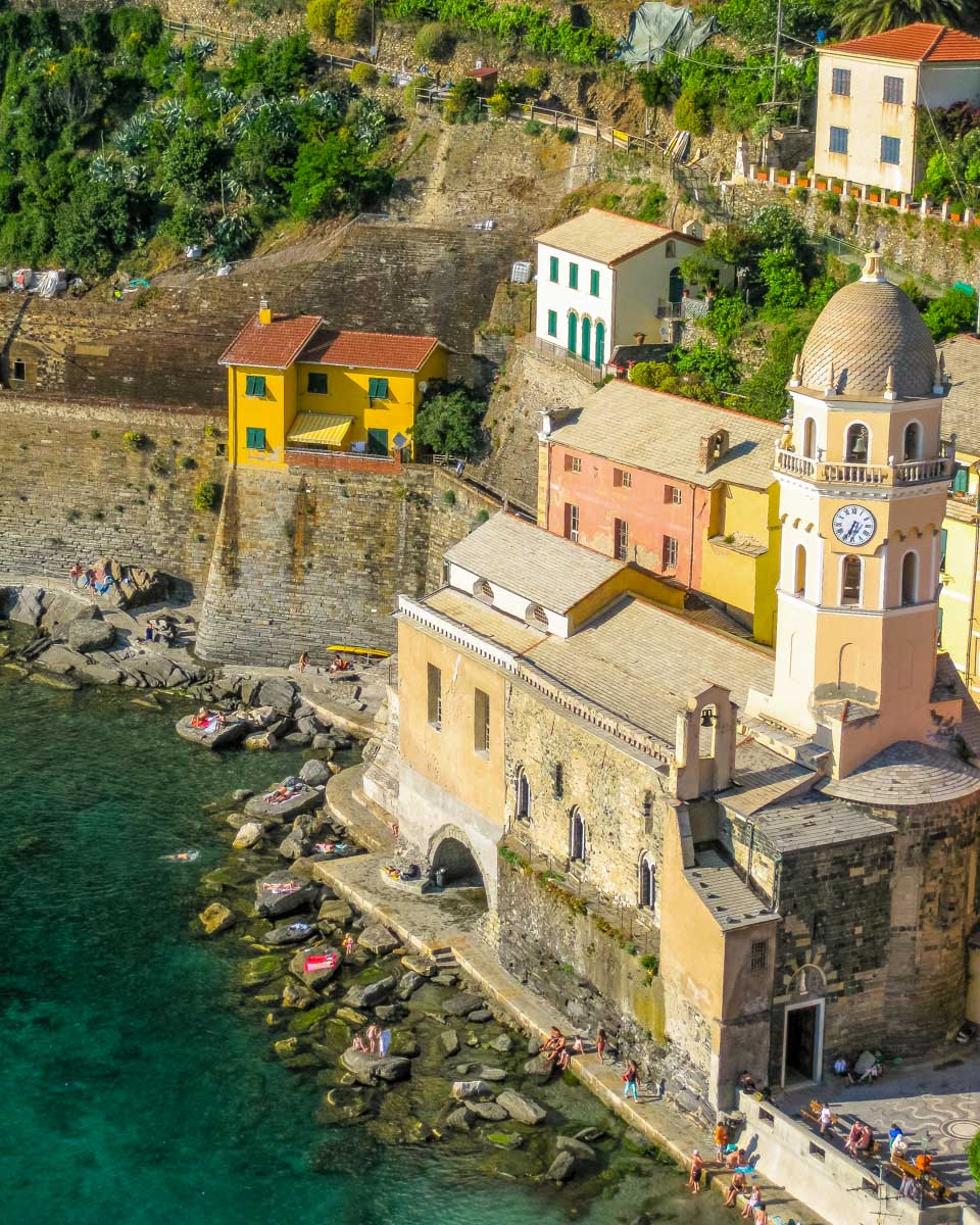 Looking down at Vernazza from Castello Doria in Cinque Terre Italy