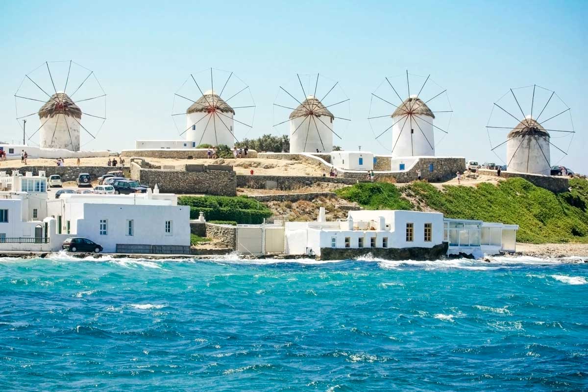 Mykonos seen on a cruise in Greece