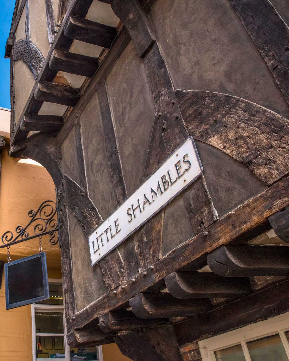 Sign for The Little Shambles in York United Kingdom