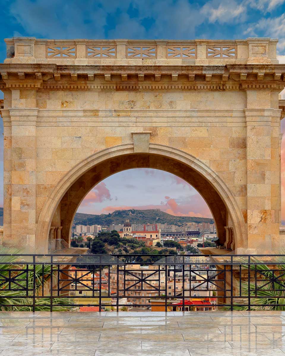 The Bastione di Saint Remy seen in Cagliari Sardinia Italy on a bike tour