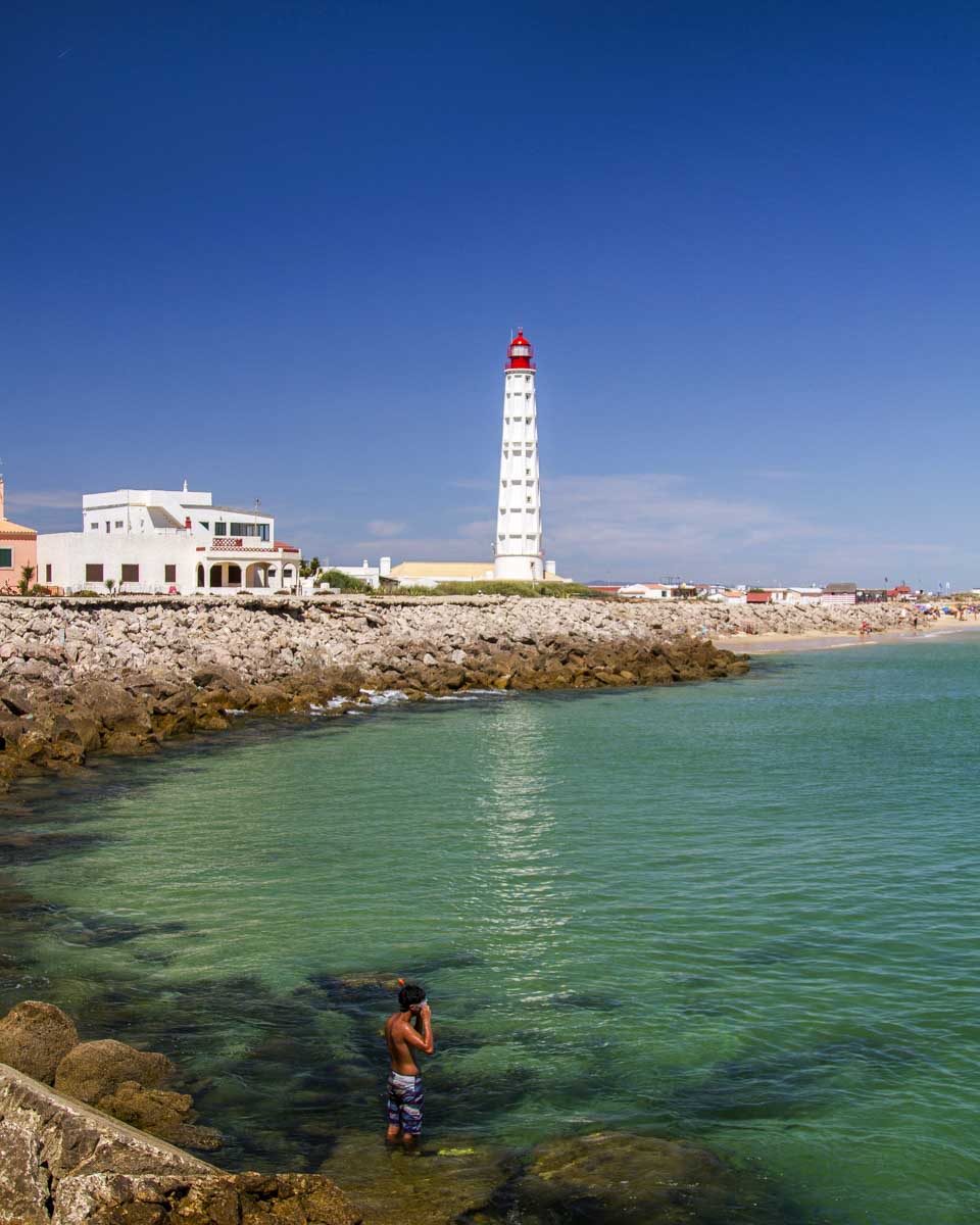 The lighthouse on Farol seen on a tour in Portugal
