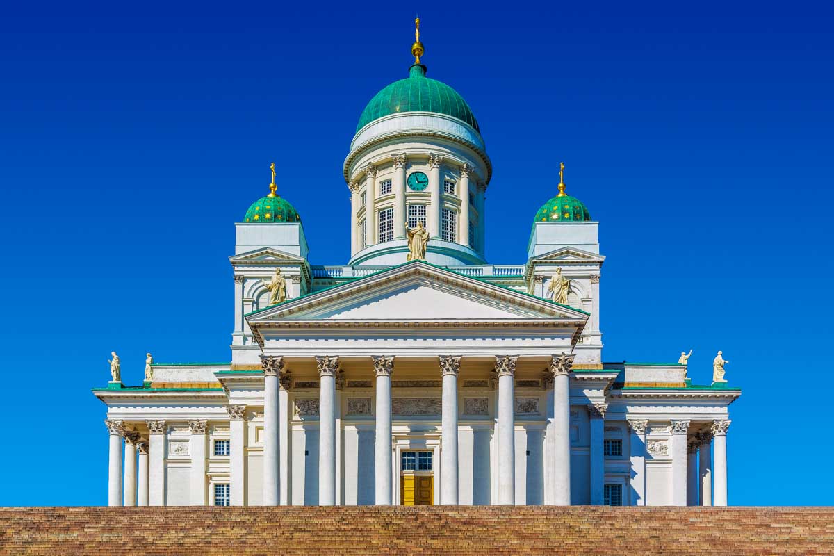 View of the Helsinki Cathedral in Helsinki Finland seen on a tour