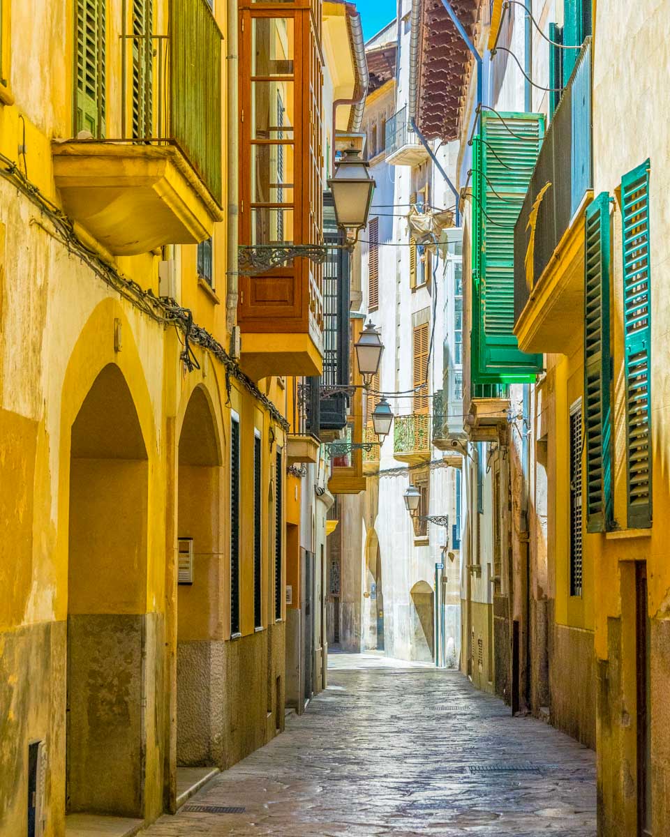 Walking through the Old Town of Palma de Mallorca in Palma de Mallorca Spain