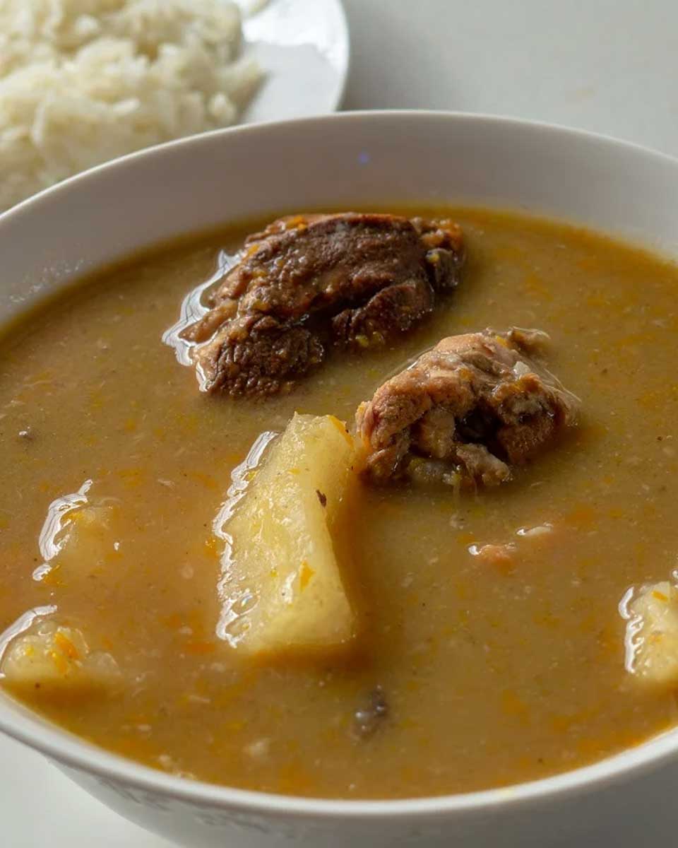 A traditional bowl of soup eaten on a food tour of Bogota Colombia