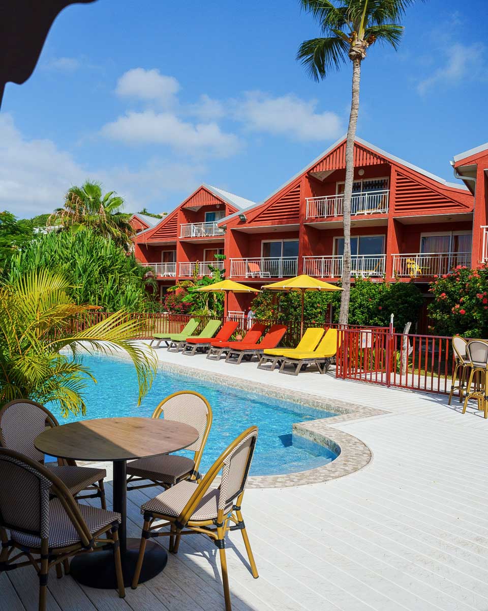 Outdoor pool area at Palm Court Saint Martin
