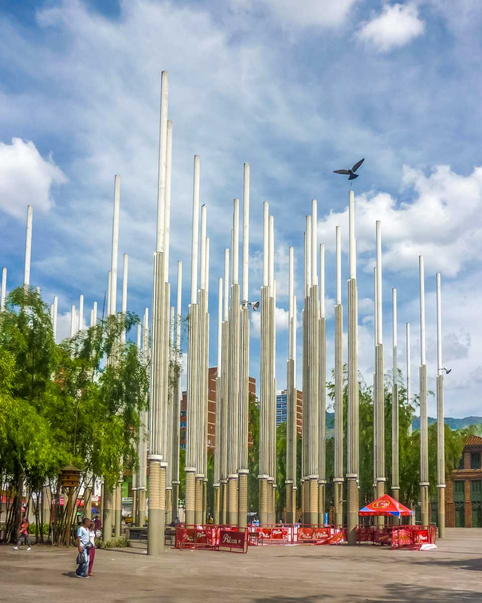 Parque de las Luces (Park of Lights) seen on a bike tour of Medellin Colombia