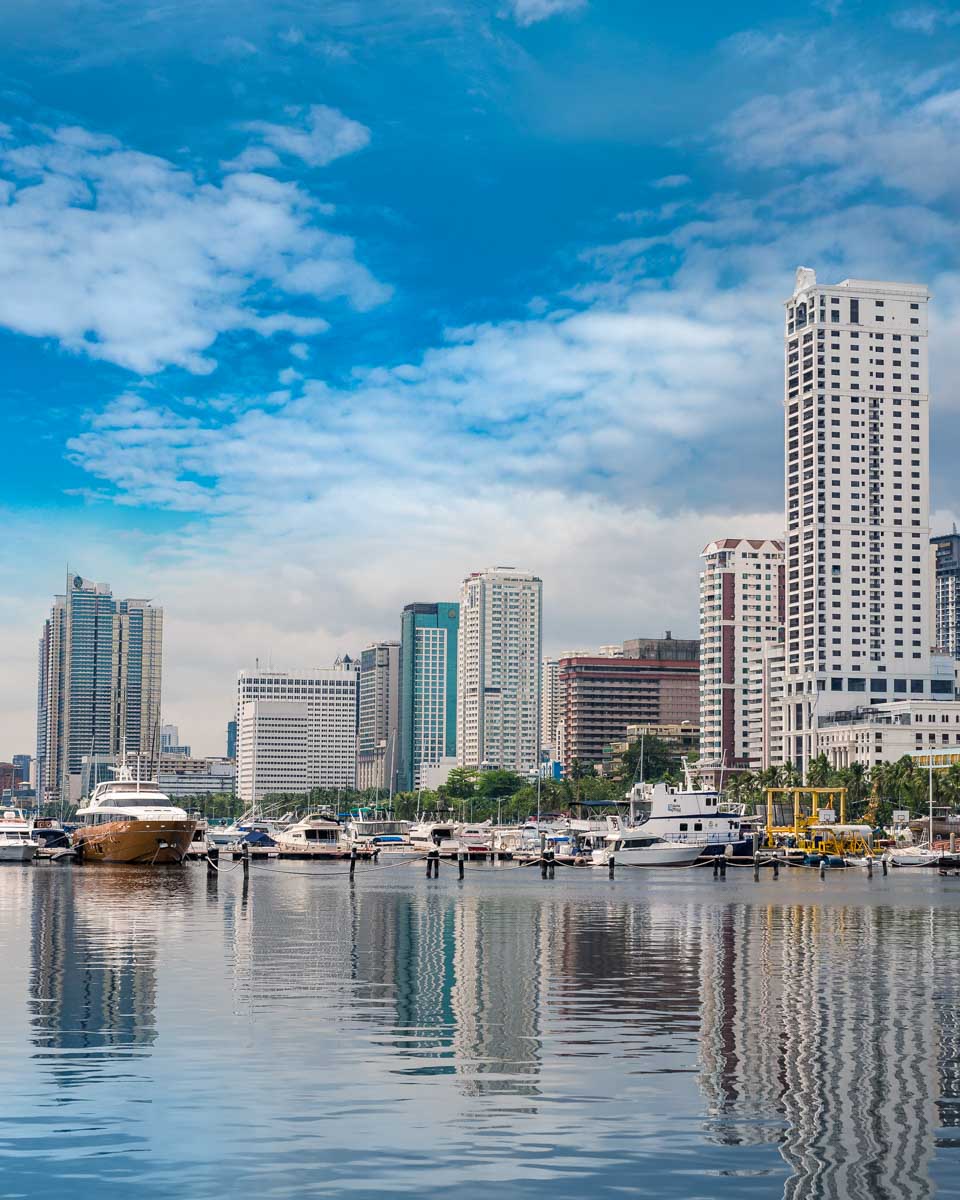 The Manila Bay Skyline seen from Roxas Boulevard in Manila