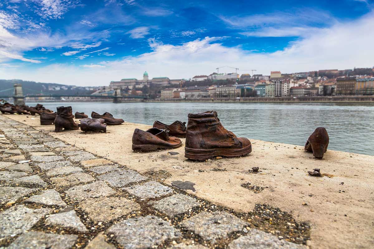 The Shoes on the Danube Bank memorial in Budapest Hungary