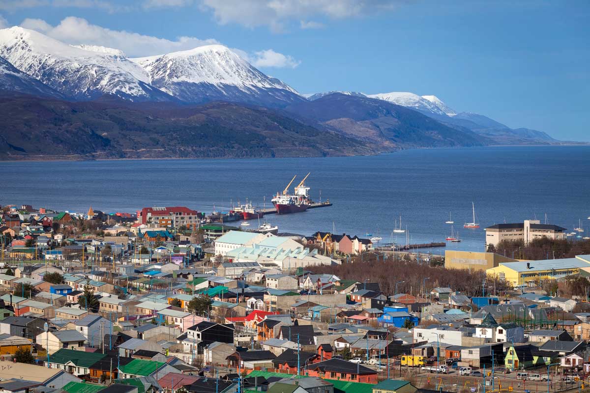The view of Ushuaia from the Eastern Hills and Mirador Arakur area in Argentina