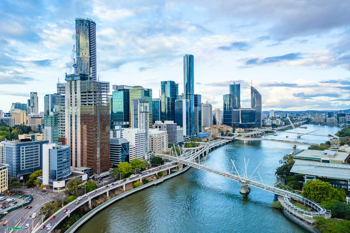 Aerial view of Brisbane city in Australia_