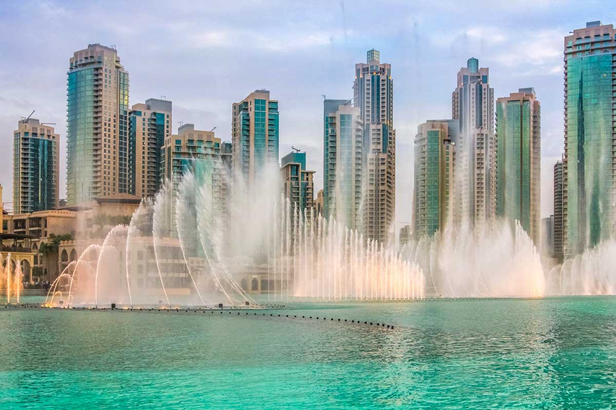 Dubai Fountain sunset show in Dubai UAE