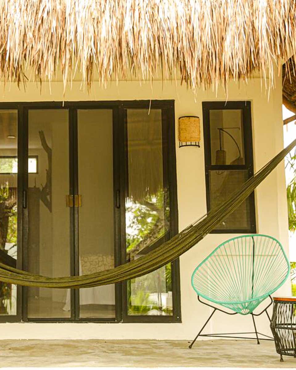 Outside of a bungalow at Mi Kasa tu Kasa in Bacalar, Mexico