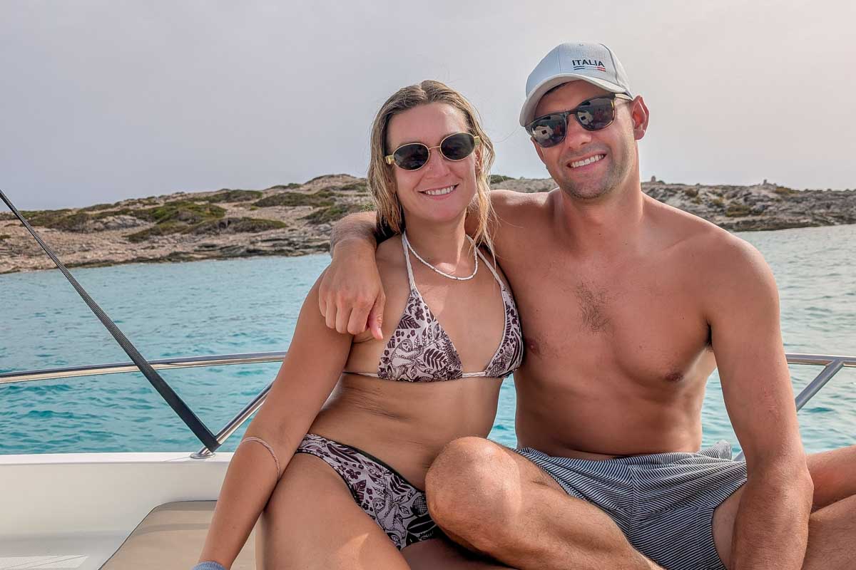 Photo of Daniel and Bailey on a boat near Puglia Italy