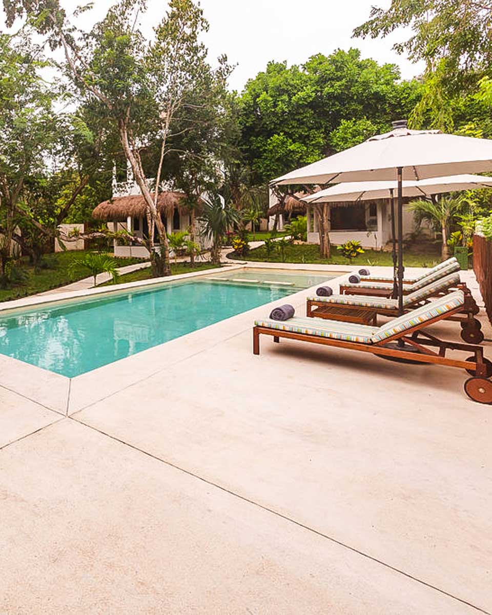 Pool area at Mi Kasa tu Kasa in Bacalar, Mexico