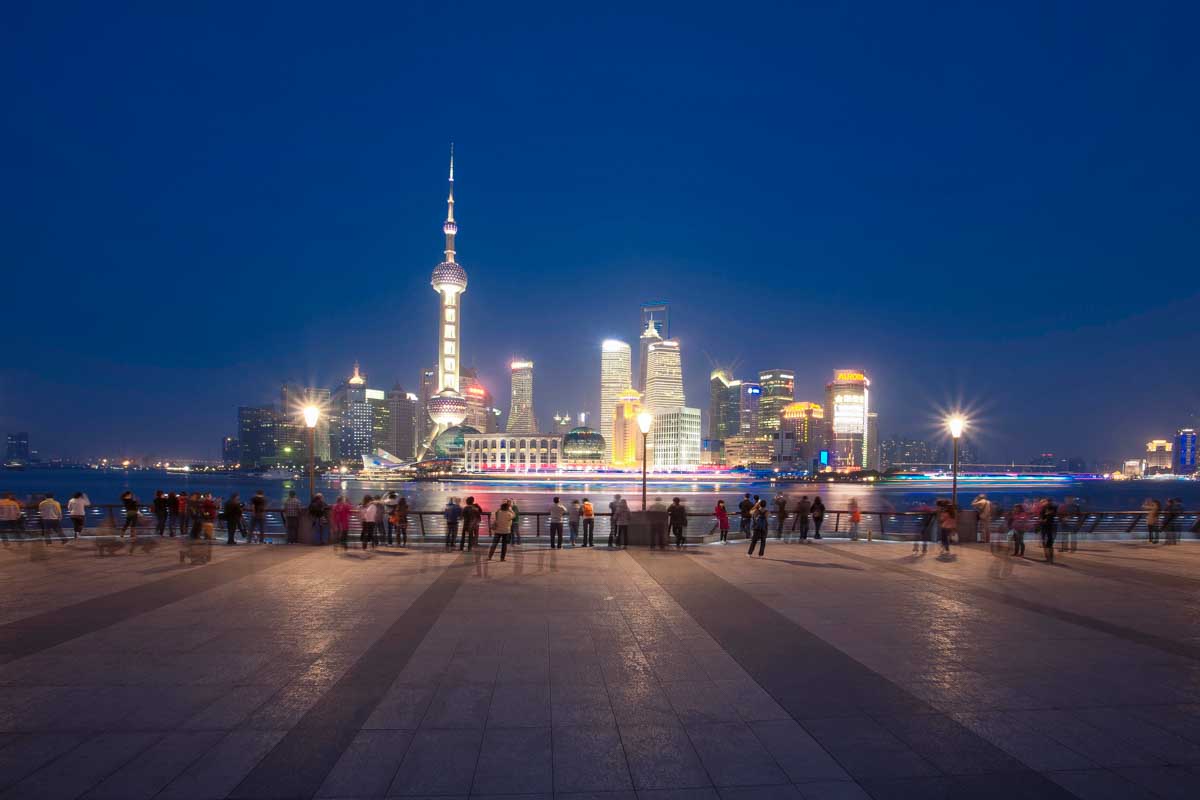 The Bund at night in Shanghai China