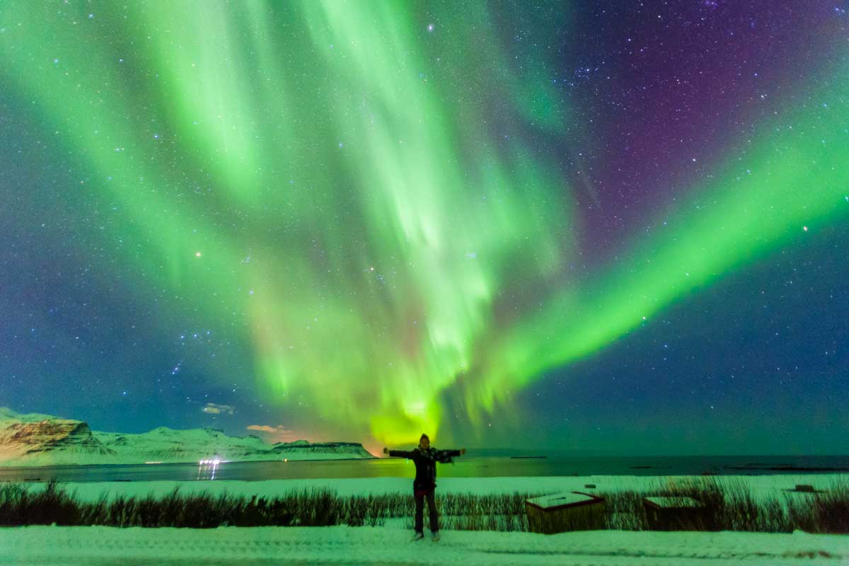 The Northern Lights seen in winter at night in Reykjavik Iceland