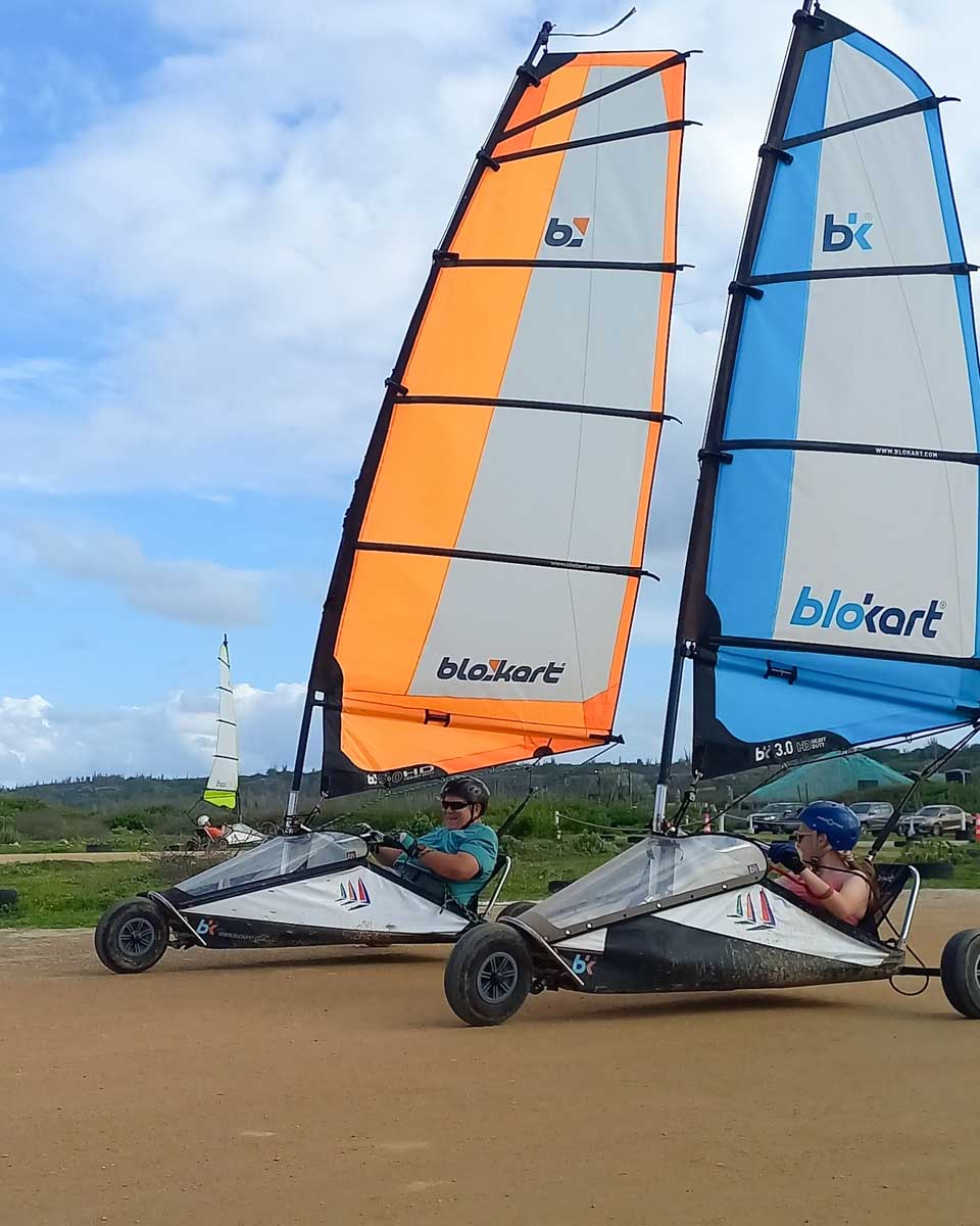 Two people race while Landsailing in Bonaire