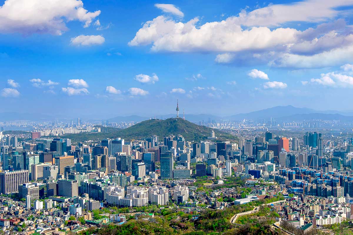 View of cityscape and Seoul tower in Seoul, South Korea