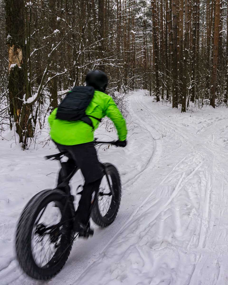 A person fat tire bikes in Jasper AB Canada
