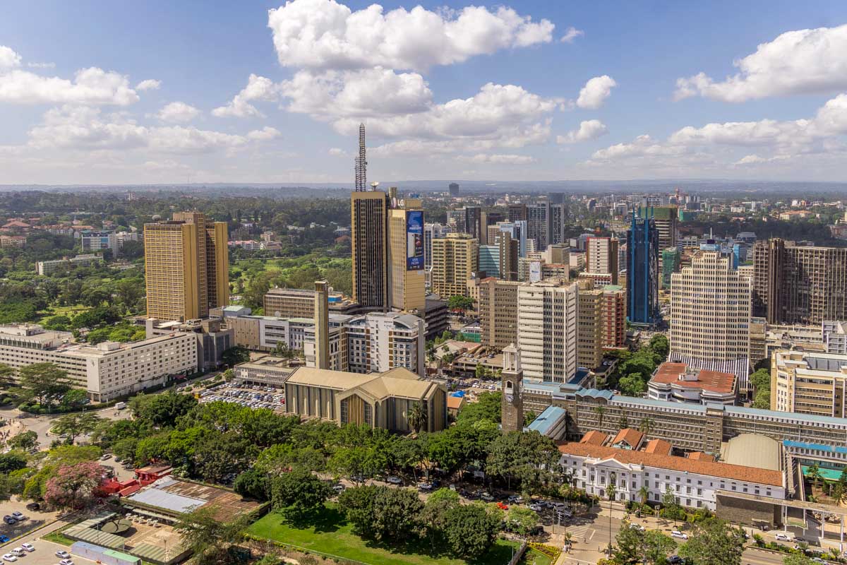 Aerial view of Downtowm Nairobi Kenya
