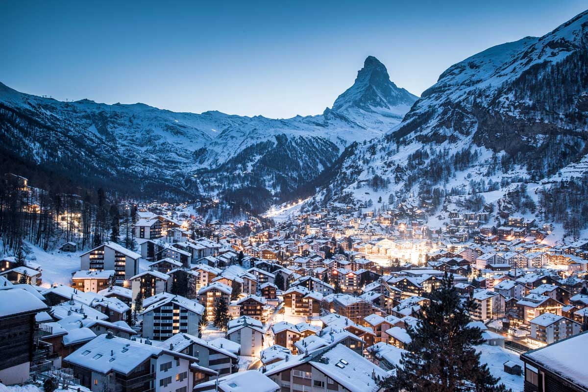 Amazing view of Matterhorn peak from Zermatt Switzerland