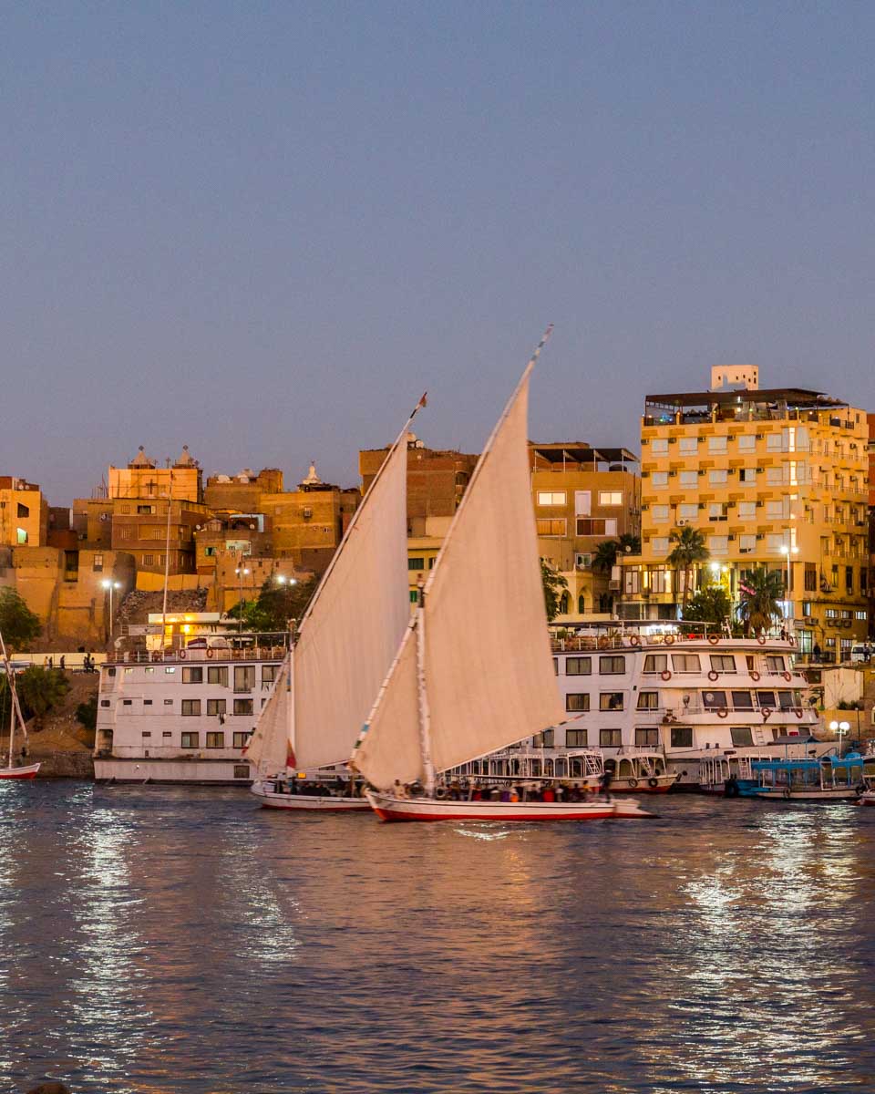 Evening view of Luxor skyline and the river Nile, Egypt