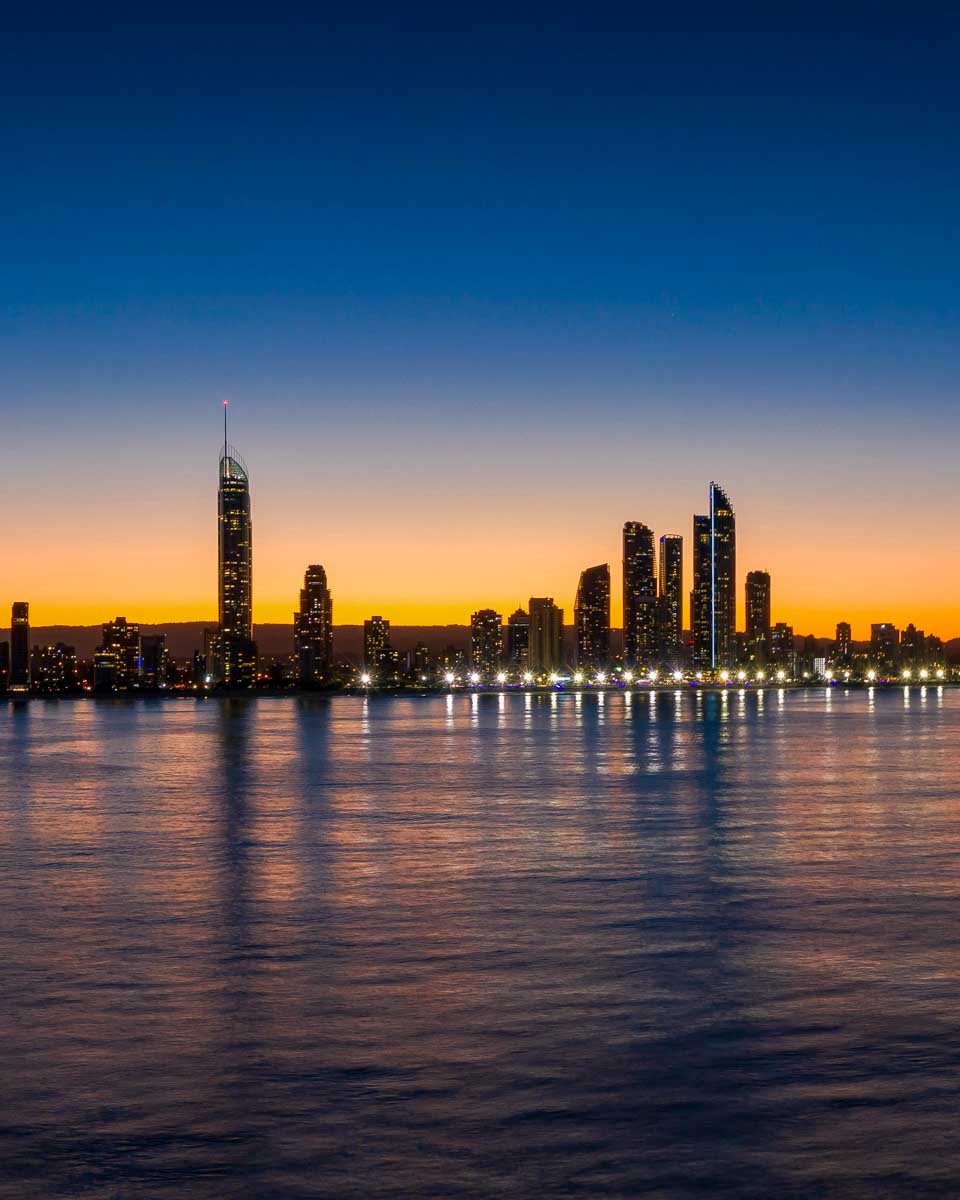 Gold Coast seen at sunset on a cruise Australia