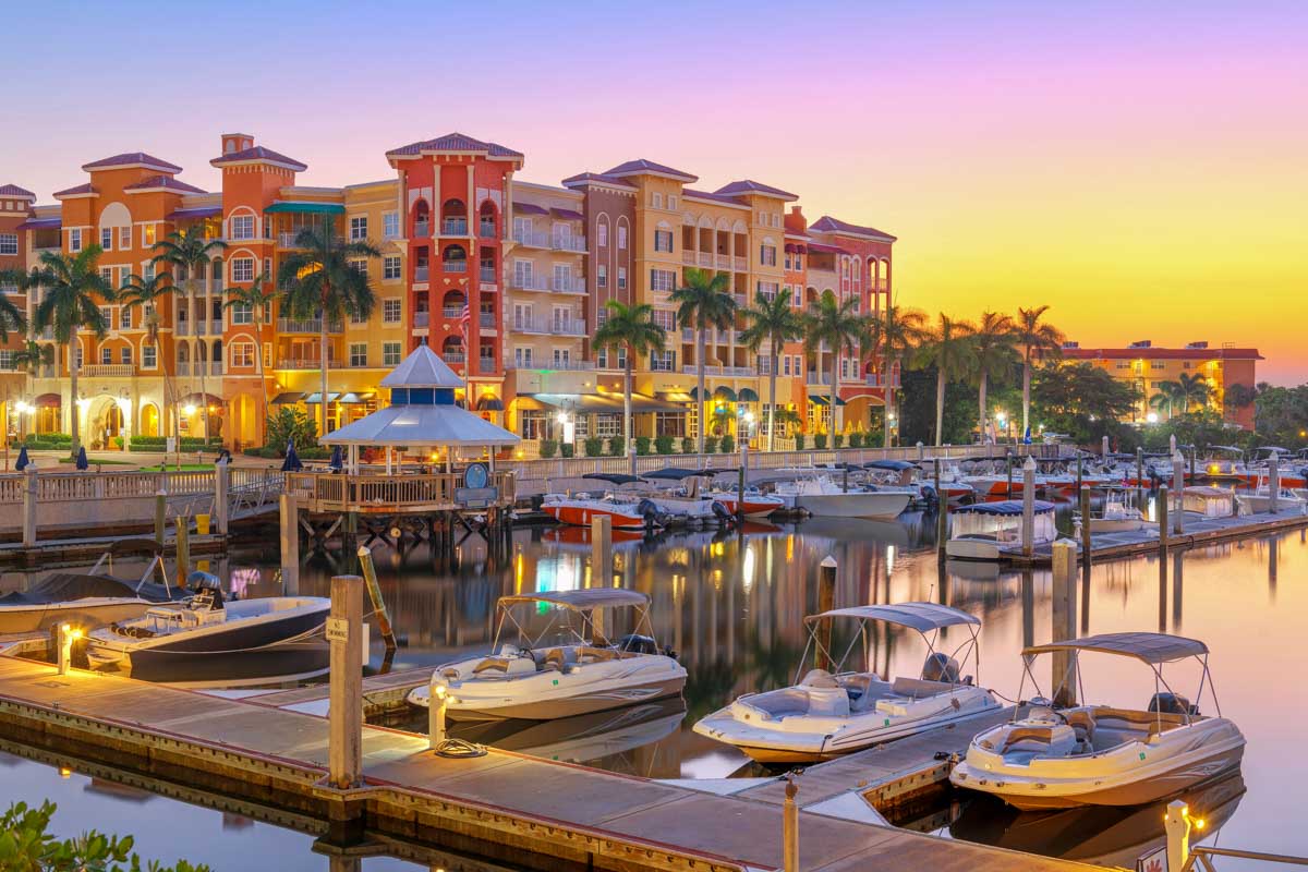 Naples, Florida, skyline on the water at dawn