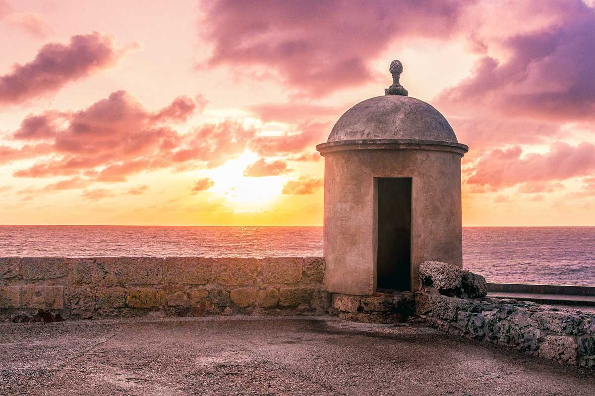 Purple Sunset over Defensive Wall Cartagena Colombia