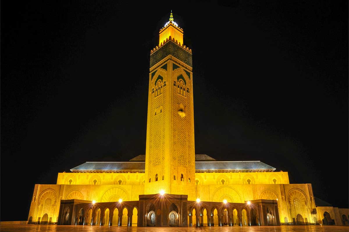 The Hassan II Mosque seen at night in Casablanca Morocco 1